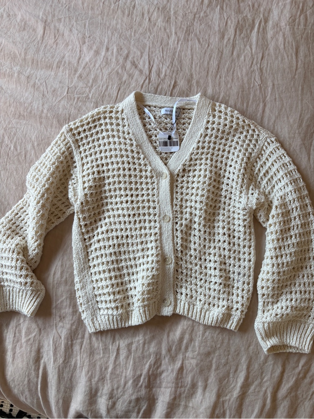 NAADAM LUXE COTTON POINTELLE CARDIGAN WHITE
